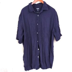King Size Navy Blue Short Sleeve Linen Blend Button Up Size 2X Tall
